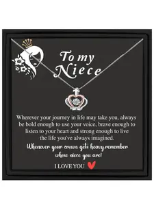 To My Niece Crown Pendant Necklace with Card and Gift Box, Birthday Gift, Christmas Gift, Boho Style, All Seasons, Necklace for Daughter