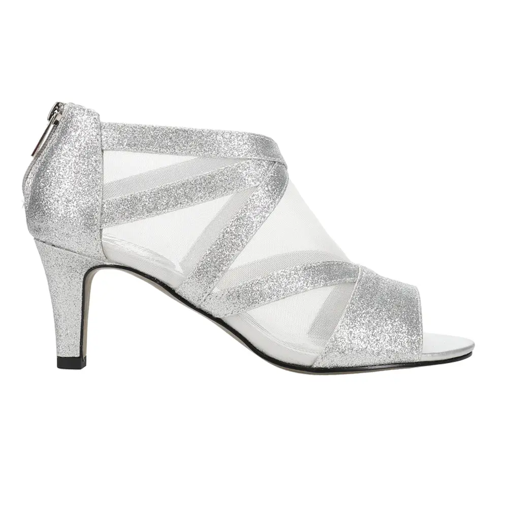 Easy Street Womens Dazzle Glitter Evening Peep Toe Pumps Dress Casual Mid Heel 2-3" - Silver