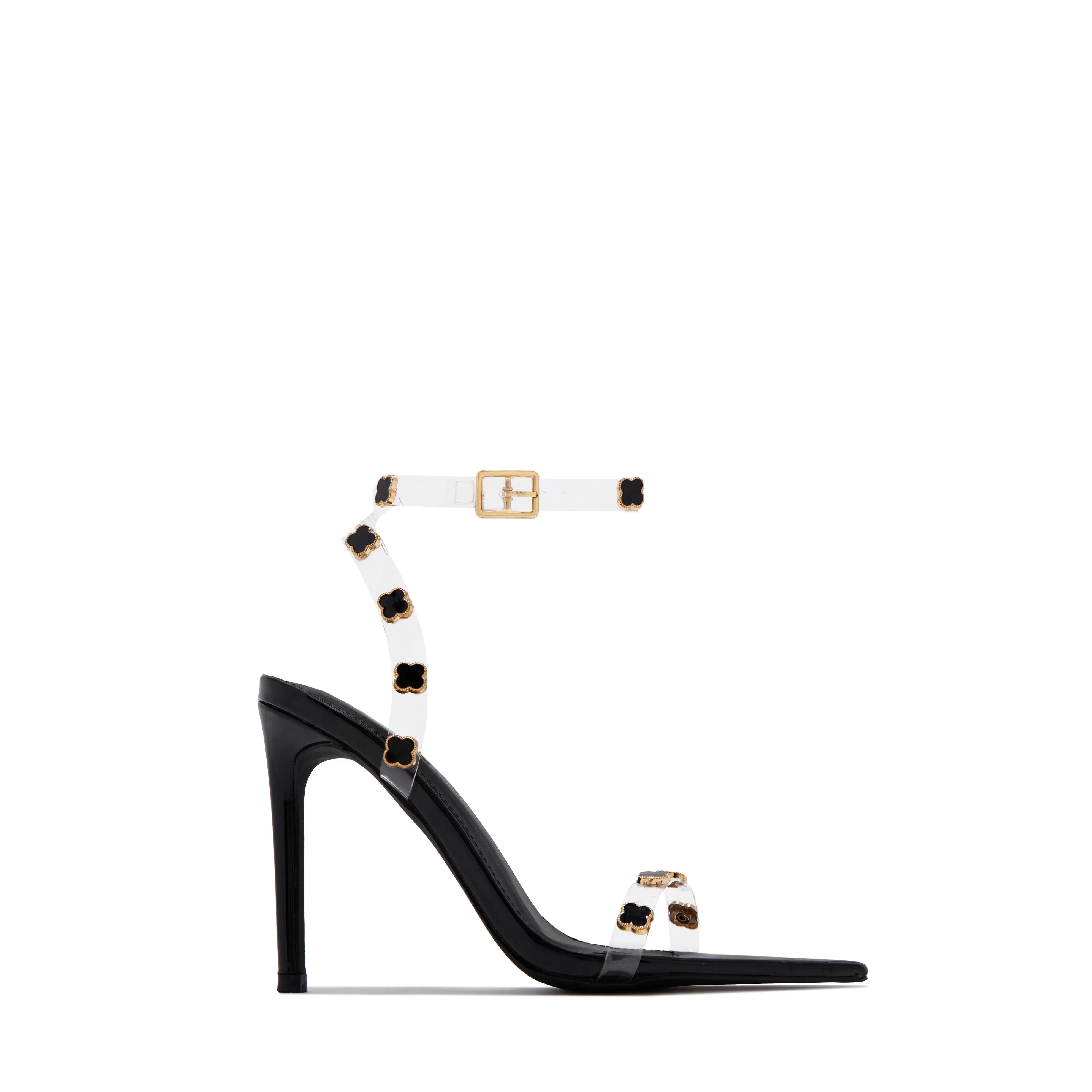 Aurela Clear Strap High Heels - Black