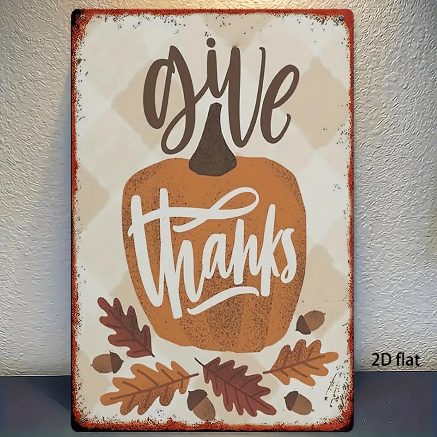 Metal Sign, Autumn Thanksgiving Decoration Vintage Tin Painting Pumpkin Leaves, Indoor Wall Art | Cozy Room Accent | Durable Wall Art, Perfect for Room Decor, 2D Flat