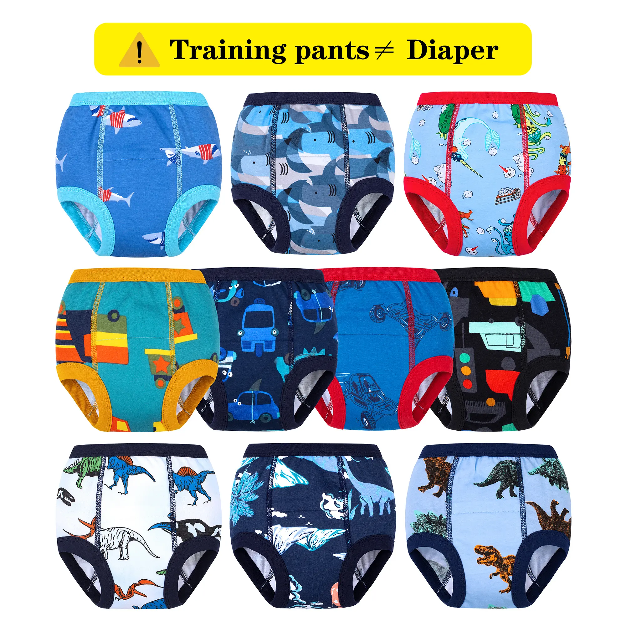BIG ELEPHANT Training Pants for Toddlers 10 Pack Comfortable 100% Cotton Potty Training Underwear with Dinosaur and Truck Prints，Ideal for Daytime Potty Training