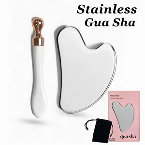 Stainless Steel Gua Sha Scraper Set, Metal Eye Massager Stick, Facial Sculpting Skincare Tool, Women Gift with Storage Bag