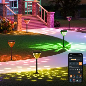【Buy 1, Get 8!! Unbeatable Value!】Linkind Smart Solar Pathway Lights SP6C APP Control 16 Million RGBW Colors 5 Swappable Lenses Waterproof Outdoor Garden Decor