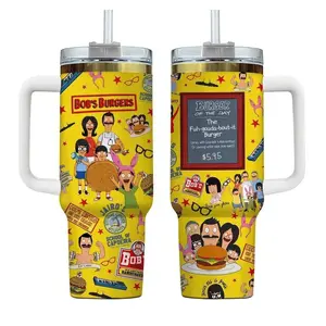Bob’s Burgers Burger Of The Day Tumbler With Handle , Funny Cartoon Coffee Mug, Insulated Travel Cup, Cute Yellow Aesthetic, Bob Belcher Family Merch, Gift For Fans, Novelty Drinkware, Reusable Coffee Cup For Home Office Kitchen