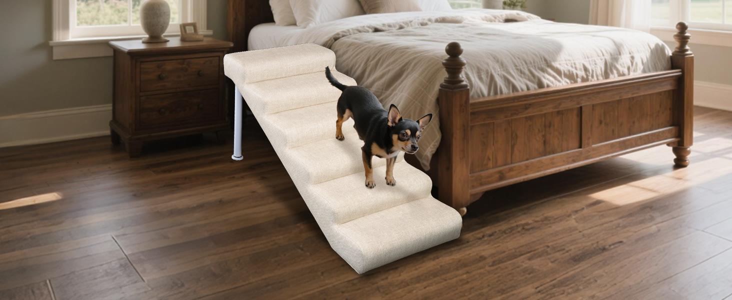 SLSY Foam Dog Stairs Ramp - Adjustable, Anti-Slip Bottom, Gentle Slope, Easy to Move, Waterproof, PE Support Board, Washable Removable Cover for Small/Senior Dogs (Holds Up to 150 lbs) - For High Beds, Couches