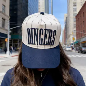 Dingers Navy Striped Vintage Trucker Hat - Retro Vibes, Classic Navy Stripes, Adjustable Snapback, Unisex Style, Perfect for Daily Wear summer hat mothers day gifts