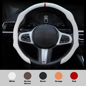 Splice Napa Leather Steering Wheel Cover Black with White Stitching Quick Turn Non-Slip Breathable Ultra Thin Universal Fit for All Seasons Car Interior Kit Automotive Steeringwheelcover