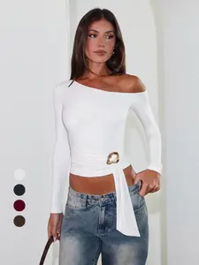 Elegant Women's Long Sleeve Top, Stylish Plain Design, Perfect for Casual & Formal Wear, Versatile Fashion Essential