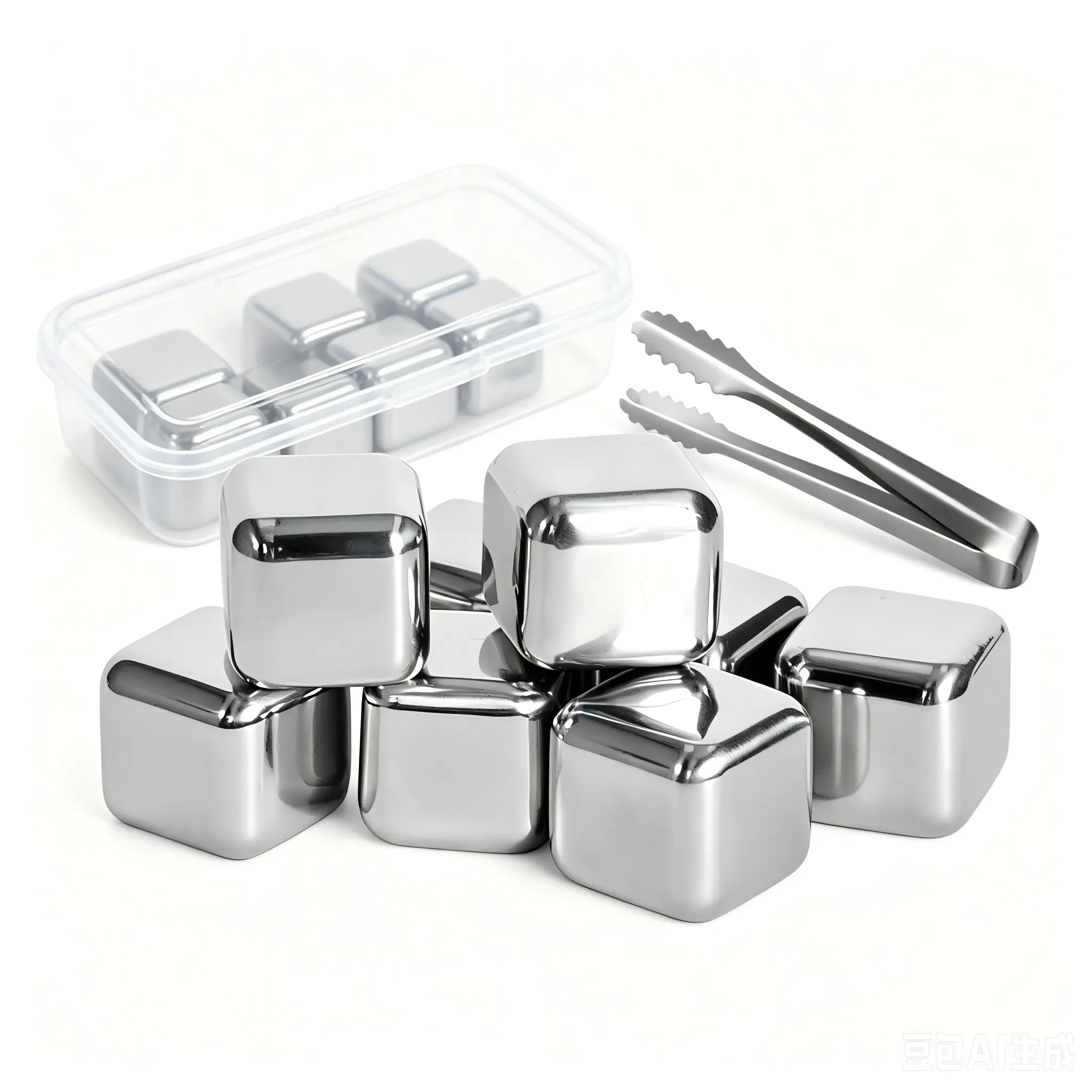 Food Grade Reusable Stainless Steel Whiskey Chiller Set - 6/8 Pack with Ice Tongs, Metal Chilling Cubes, Festive Gift for Men, Ideal for Whiskey Vodka Beverages, Christmas