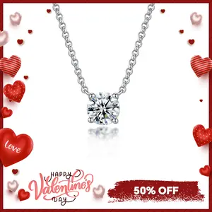 Delzzad S925 1ct Synthetic Moissanite Classic Round Four Prong Pendant Necklace Birthday Anniversary Mother's Day Gifts for Men Women