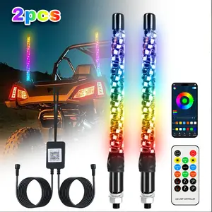 2X 1FT Spiral LED Fat Whip Lights Antenna RGB Chasing For Can-am X3 RZR UTV ATV