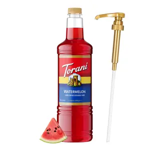 Torani Watermelon Syrup 1 Liter with Pump - Juicy Summer Flavoring for Drinks, Cocktails & Mocktails - Pure Cane Sugar, Natural Flavors, BPA-Free Bottle - Refreshing Beverage Syrup