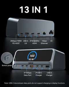 MOKiN Docking Station,13 in 1 USB C Laptop Charging Station with 2.26" LCD Smart Display,Dual HDMI Display,10Gbps USB A/C Ports,Gigabit Ethernet,160W Max Output for Dell,HP,Lenovo and More