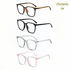 4-Pack Women’s Fashion Blue Light Glasses, Anti-Round Face Eyewear with 4 Color Frames, Leopard Print, Internet Celebrity Style, Windproof, Home Office, Study, Computer, Gaming