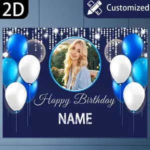 2D flat banner, 1pc durable vinyl printed inkjet poster, personalized Happy Birthday Party Poster for your photos and names, perfect for outdoor celebrations and home decor, cake table shooting props, a variety of