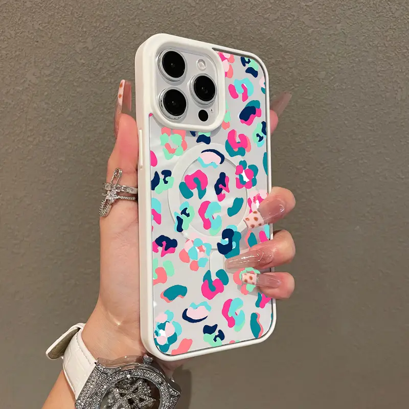 Adorable Magnetic Case for iPhone11/12/13/14/15/16/17/promax colorful leopard print MagSafe Compatible, Lightweight, Anti-Fall |   Girly & Chic Style