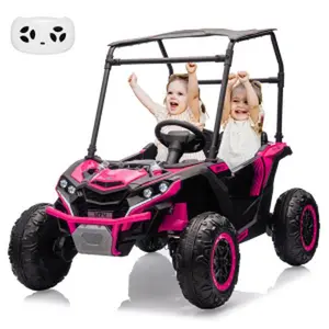 Kids' 24V 2-Seater Pink Ride-On Electric Car with Remote Control, Bluetooth LED Lights, Music, USB Port, and Large Tread Wheels