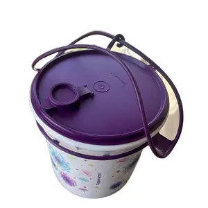 5L (20 Cups) Dandelion Design Bucket Jar with Purple Lid & Handle, Ideal for Storage Large Capacity Tin Canister