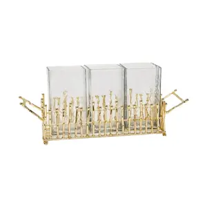 Gold Flatware Holder w/Glass Inserts