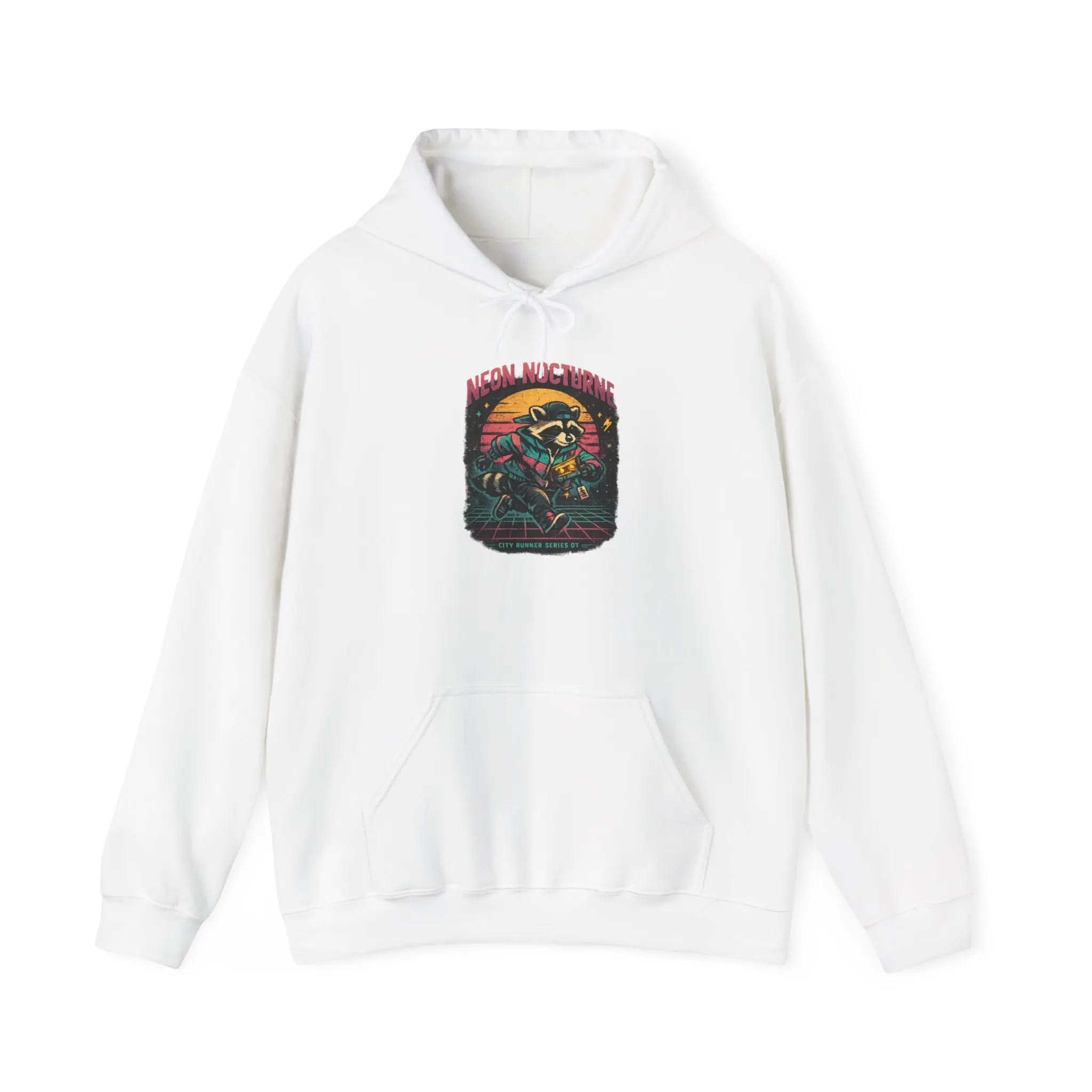 Men's Long Sleeve Fleece Distressed Vintage Neon Nocturne Graphic Hoodie - Unisex Retro Matching Pullover Sweatshirt, Casual Wear Everyday Top Garment