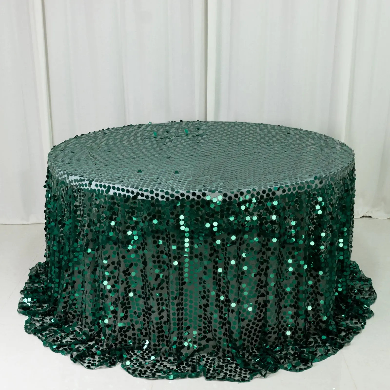 Sequin Round Tablecloth - 132 in Hunter Emerald Green Payette Decorative Table Cover, All Seasons Wedding & Party Accessory for Home Decoration, 132 Inches