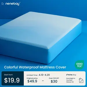 Nenebay Waterproof Mattress Protector & Durable Mattress Cover- Elegant Gradient Design (Blue to Pink) - 6“-18” Deep Pocket Fitted Sheet -Noiseless,Soft, Breathable Topper Pad Perfect for Pet and Kids Families