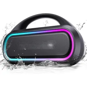 Portable Bluetooth Speaker, 30W Peak, 12H Playtime, IPX5 Waterproof with Light, TWS Pairing, Wireless Speaker for Home/Party/Outdoor/Beach, Birthday Gift (Black)
