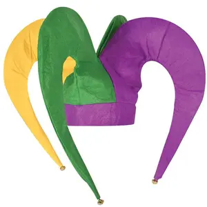 Felt Jester Hat Vibrant Mardi Gras Colors with Gold Bells for Festive Costumes