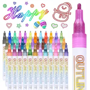 8/12/24/36/48 Colors Double Line Outline Markers, 1 Box Self Outline Metallic Marker Pen Set, Glitter Writing Drawing Pens for Birthday Greeting Card, Art Markers