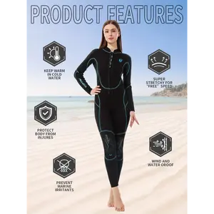 Women's Elegant 2mm Neoprene Wetsuit With Front Zipper - Long Sleeve, Full Coverage For Water Sports & Diving