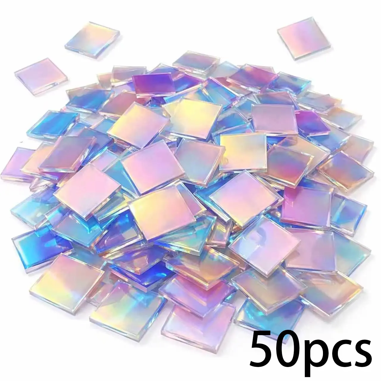 50 Pcs  Mini Rainbow Holographic Acrylic Squares 3/4" x 3/4" x 1/8" — Double-Sided Holo Plexiglass Tiles for Adult DIY Crafts, Craft Embellishments, Mosaic Art, Light & Shadow Projects, Resin, Jewelry, Acrylic Blocks