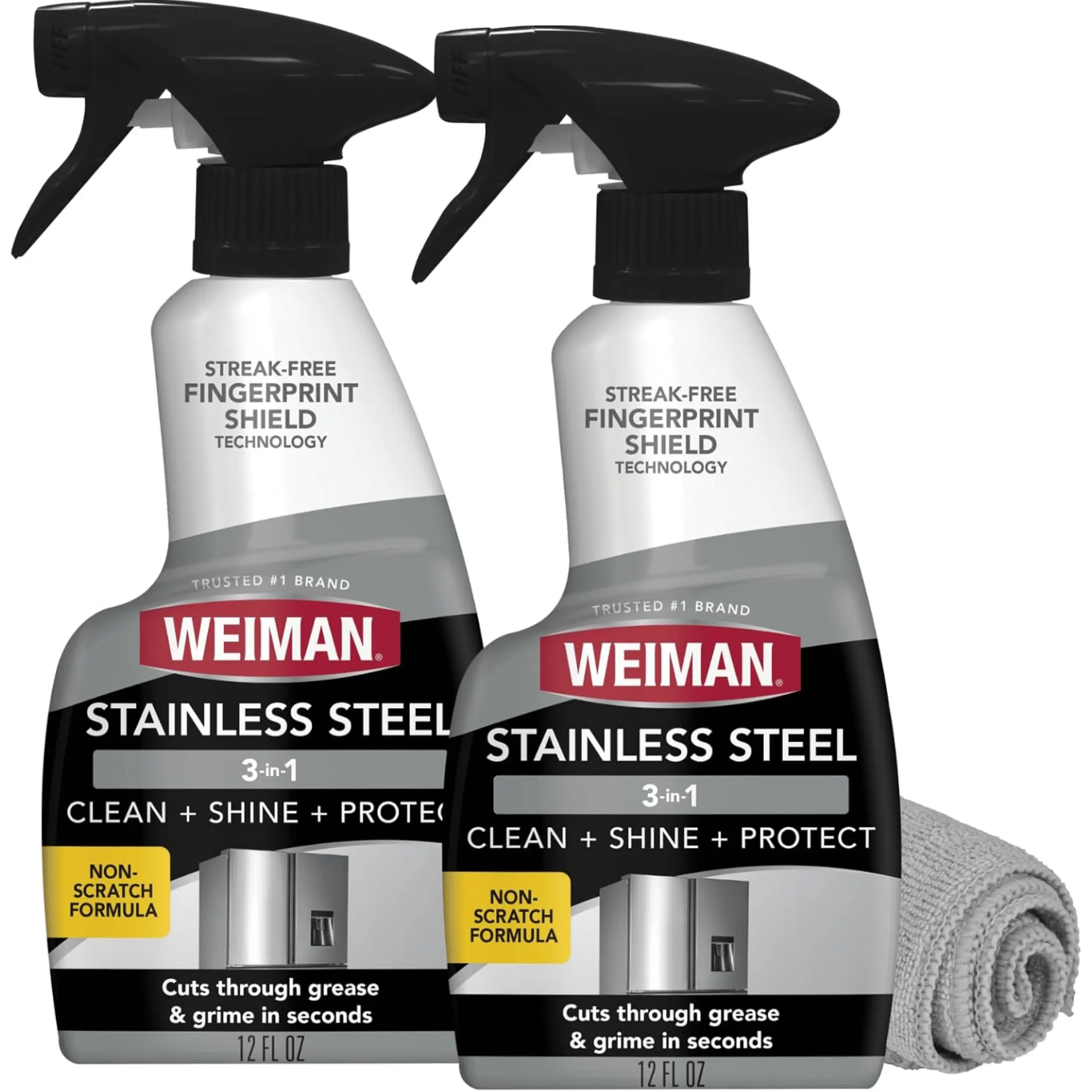Stainless Steel Cleaner & Polish Anti-Fingerprint Spray with Microfiber Cloth, Removes Grease, Water Spots & Streaks, Safe for Appliances, Chrome, Sinks & Grill Surfaces, Streak-Free Shine