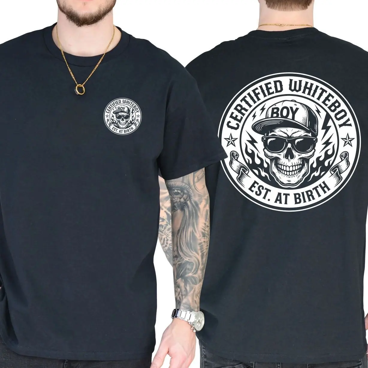 Certified Whiteboy Printed Men's T-shirt, Short Sleeve Printed Graphic Shirt, Daily Casual Cotton Menswear ERTET
