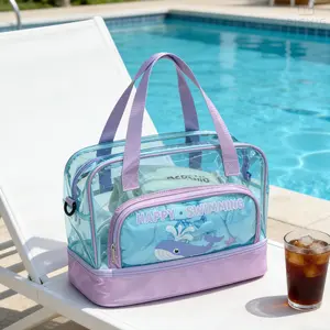 PVC Large-Capacity Wet-Dry Separation Swim Bag, Women's Waterproof Toiletry Organizer, Convenient Carry Durable Zipper Travel Bag, Portable Tote for Gym, Travel, Summervibes, TikTokshopspringglowup, Convenient Carry Bag
