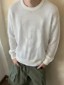 Spring Summer Men Women Korean Style Casual Loose Fit Hollow Out Long Sleeve Knitwear Pullover, Suitable for Gym Sports Running Leisure