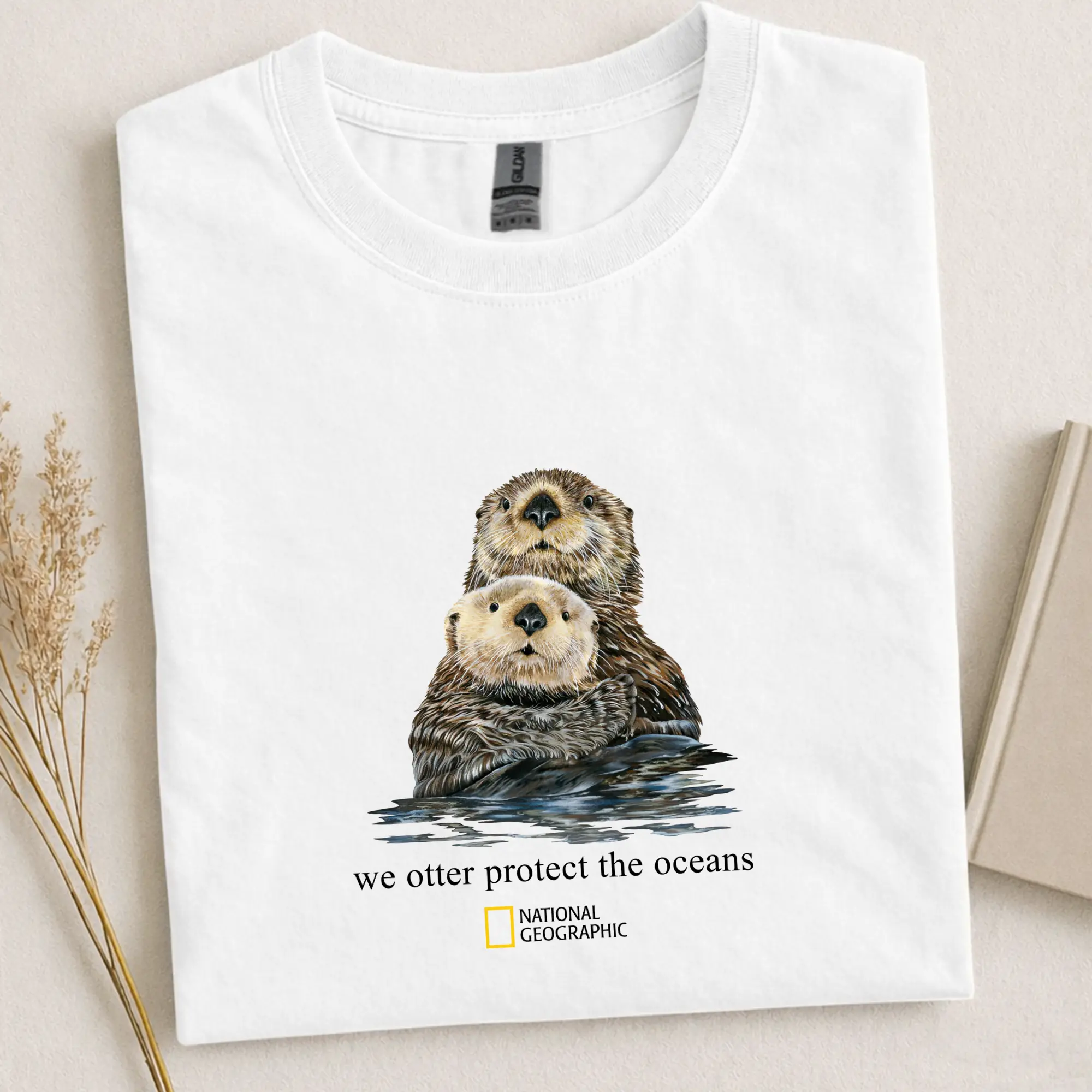 Otter Go With The Flow T-Shirt, Cute Sea Otter Nature Shirt for Animal Lovers, Casual Cotton Unisex Streetwear Top, National Geographic Inspired Vintage Graphic Tee