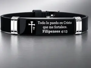 Faith Christian Body-Safe Silicone ID Wristband - Religion Themed, Adjustable Stainless Steel Bangle with Inspirational Bible Verses, Cross Emblem, Emotional Symbol - Affordable Fashion Gift for Females (Choking hazard: small parts)