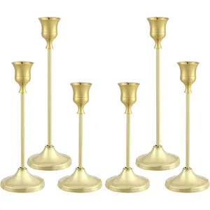 Candlestick Holders 6PCS, Metal Taper Candle Holder, Gold Candle Holders for Pillar Candles, Candle Holder for Wedding Fireplace Mantel Housewarming Gift