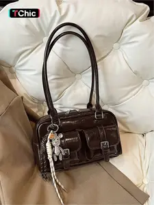 Women's Fashionable Plain Color Crossbody Bag, Casual PU Leather Zipper Shoulder Bag for Work & Daily Used, Trendy Versatile High-quality Daily Commuting Bag, Casual Commuter Bag