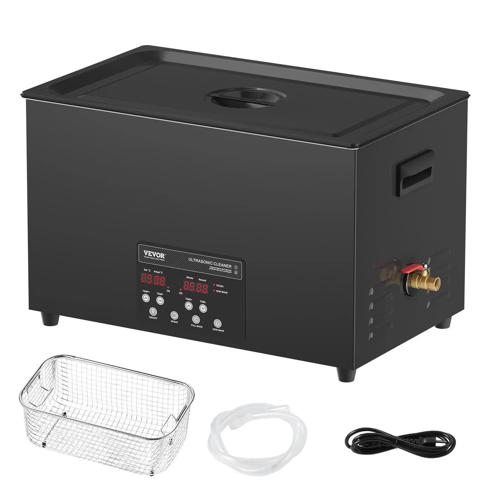VEVOR 30L 600W 40kHz Stainless Steel Digital Ultrasonic Cleaner, Industrial Cleaning Machine with Upgraded Degassing Mode, Gentle Mode, Timer, Heater, Basket, Drain, Handle & 360° Cleaning for Retainers, Jewelry, Tools#BackToSchool