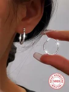 925 Sterling Silver Simple Twist Design Fashionable Hoop Earrings, Fashion Jewelry for Party, Daily Clothing Decor, Trendy All-match & Exquisite Jewelry for Birthday Gift