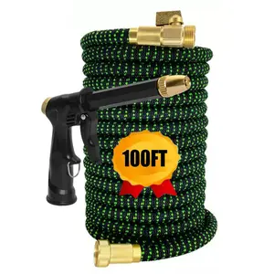 High-Pressure Garden Hose Set - Garden Water Hose - Garden Watering Hose - 3x Expandable Retractable Design - Durable Rubber Material - American Standard Connector - Suitable for Outdoor Home Cleaning and Car Washing - Multifunctional Garden Tool Kit