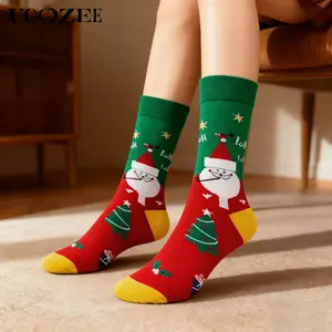 UOOZEE Women's Christmas Autumn/Winter Santa Claus Cotton Mid-Calf Socks Ideal for Holiday Parties, Family Gatherings & Cozy Daily Wear