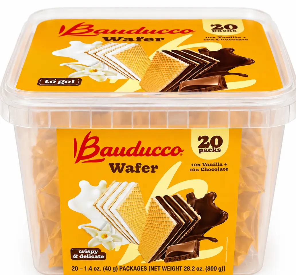 Bauducco Crispy & Delicate Wafer 20 Packs 10 Vanilla 10 Chocolate 28.2 oz Net Weight 800g To Go Snack