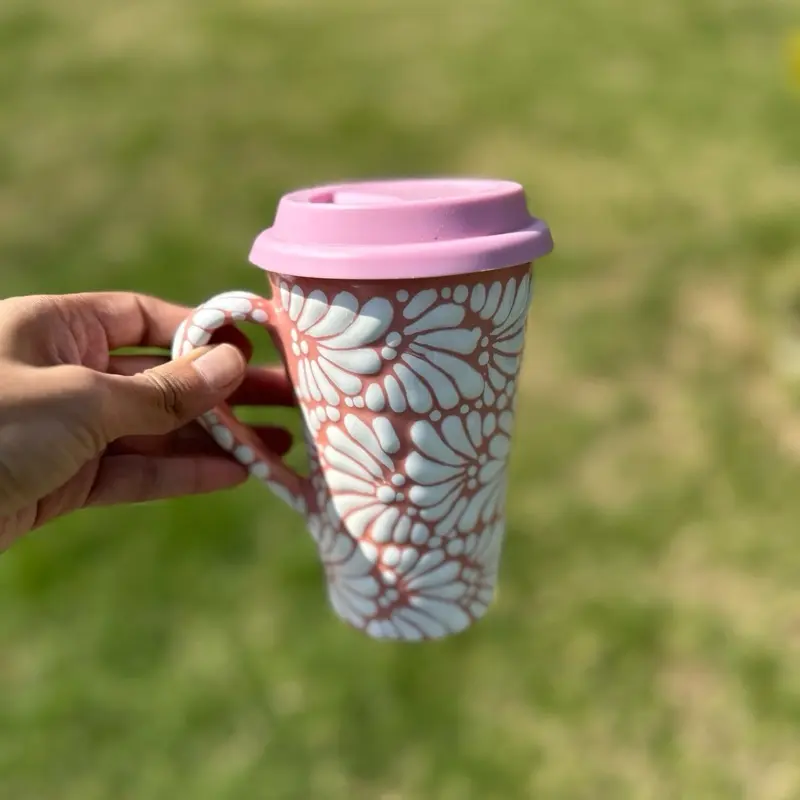 Handmade Talavera Travel tumbler with Handle – 15 oz Tumbler  Ceramic