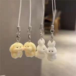 Mini Animal Pendant Cute Fluffy Round Rabbit Phone Chain Bag Pendant Phone Charms