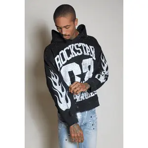 Flamur Black Rhinestone Oversized Hoodie