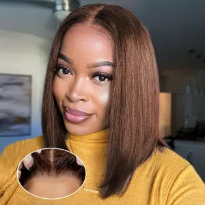 Chocolate Brown Glueless Bob Wig Human Hair 4x4 HD Lace Front Human Hair Wigs Pre Plucked Pre Cut Lace Frontal Wig Bob Wigs