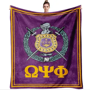 Omega Psi Phi Fraternity Inspired 270G Flannel Cozy Blanket Greek Letter Fraternity Emblem Shield Pattern Thick Warm Home Sofa Throw Blanket Bedroom Decorative Blanket Gift Blanket Cross border Exclusive Fra