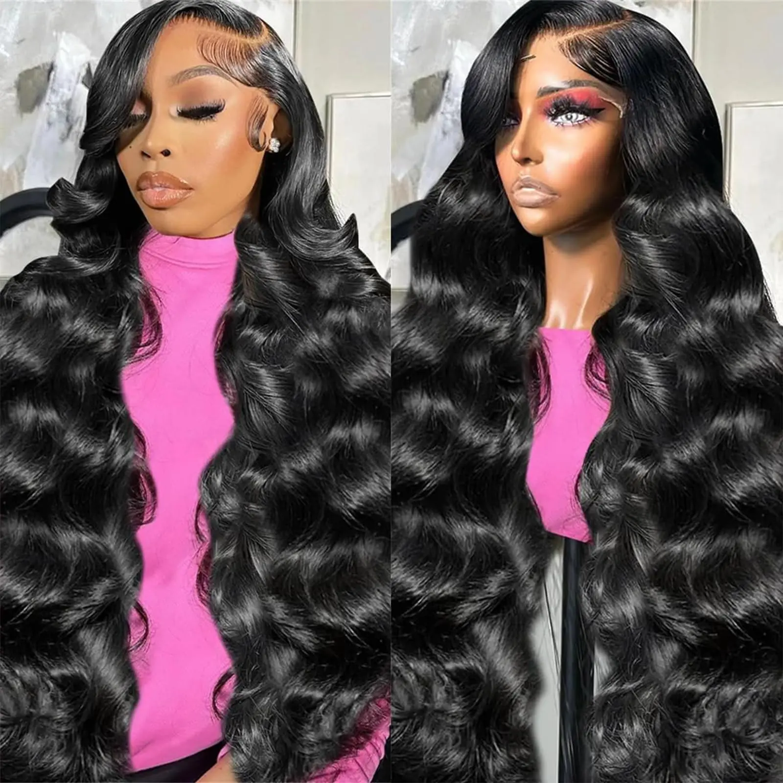 Tiwugi hair store Body Wave Lace Front Wigs Human Hair Pre Plucked 13x4 HD Lace Front Wigs Human Hair 180% Density Body Wave Glueless Frontal Wigs Human Hair for Women Natural Black 99J Burgundy 4/27 Highlight Ombre Chocolate Brown 613
